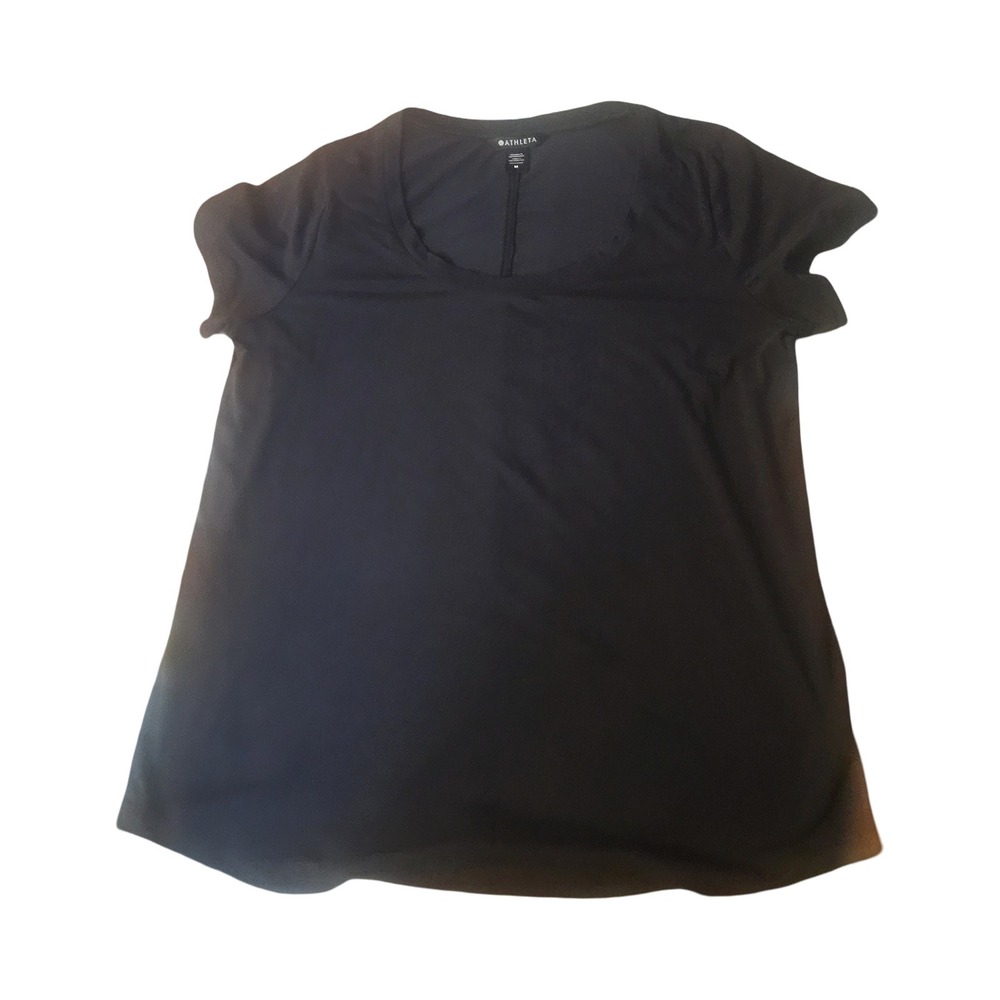 Athleta Womens Navy Blue Scoop Neck Short Sleeve Activewear Top Size Medium